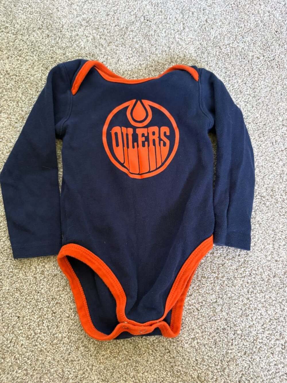 Baby NHL Edmonton Oilers Long Sleeve Bodysuit Blue Orange 24 months Hockey
